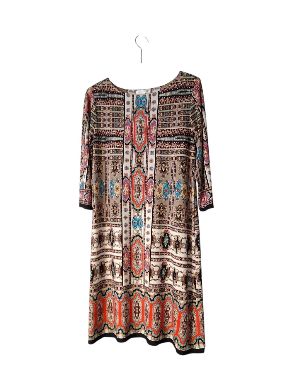 London Times Size 14 Printed Boho-Style Shift Dress in Multicolor